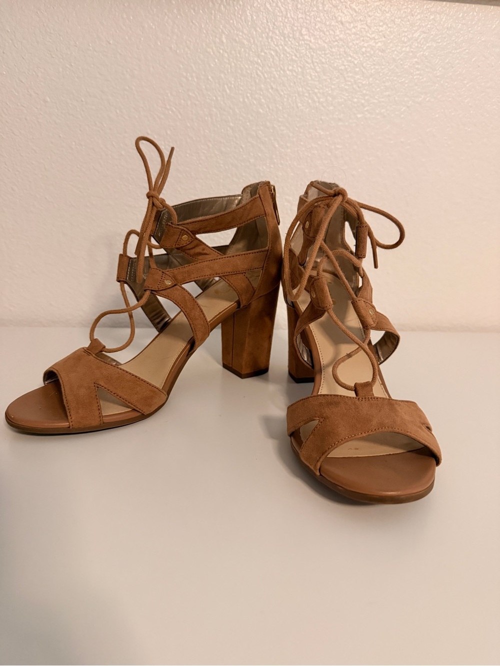 Circus by Sam Edelman Tan Suede Lace-Up Block Heel Sandals